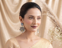 Oxidized Silver-Plated Chandbali Earrings Multicolour