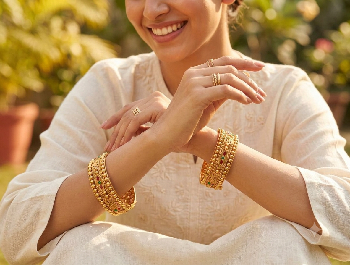 24k Gold Beaded Temple Bangles