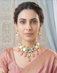 Gold-Toned Kundan Meenakari Jewellery Necklace Set