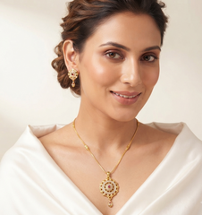 Designer Gold Plated Spiral Flower Pendant Set