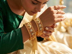 Gold Kundan Triangle Bangles