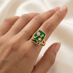 Adjustable Designer Statement Ring Green