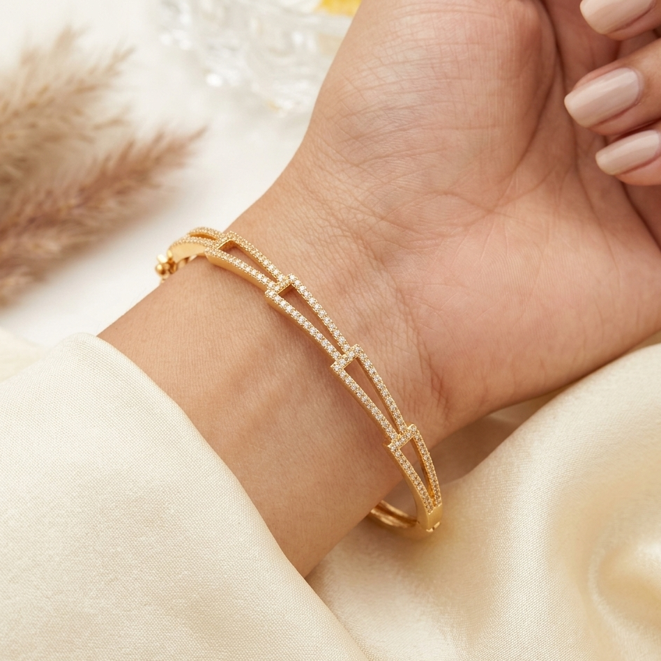 Premium Rose Gold Plated CZ Diamond Studded Foldable Bracelet