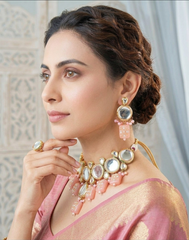 Gold-Toned Kundan Meenakari Jewellery Necklace Set
