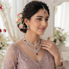 Luxury Silver-Plated American Diamond Wedding Jewellery Set