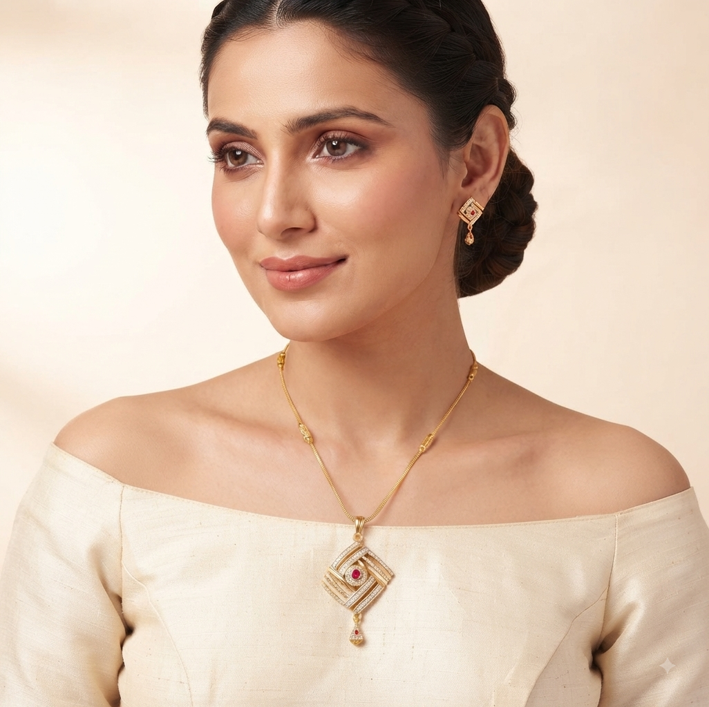 Square Pendant Necklace Set