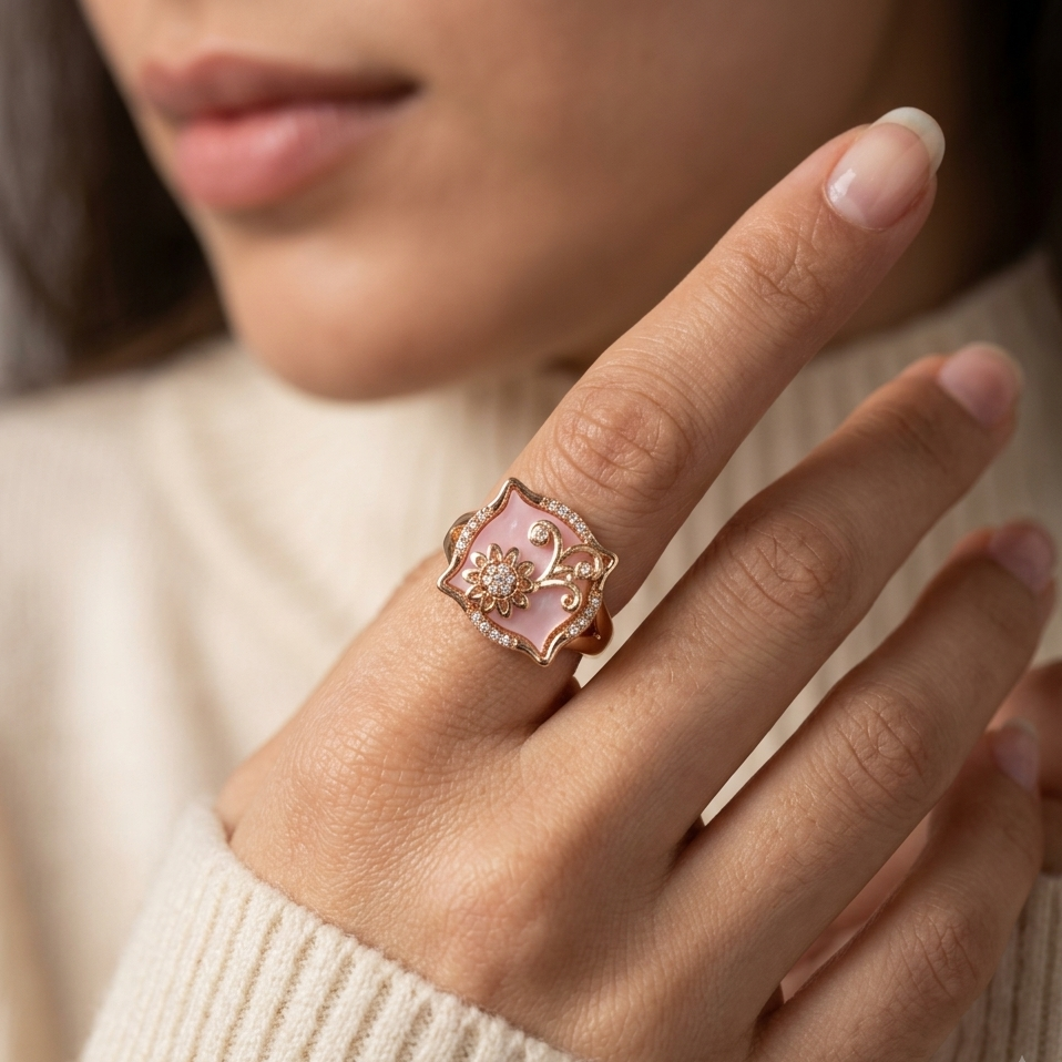 Floral Finger Ring with American Diamond