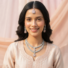 Silver-Plated American Diamond Bridal Jewellery Set
