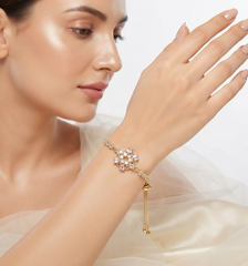 Designer Gold Tone Adjustable Flower Bracelet