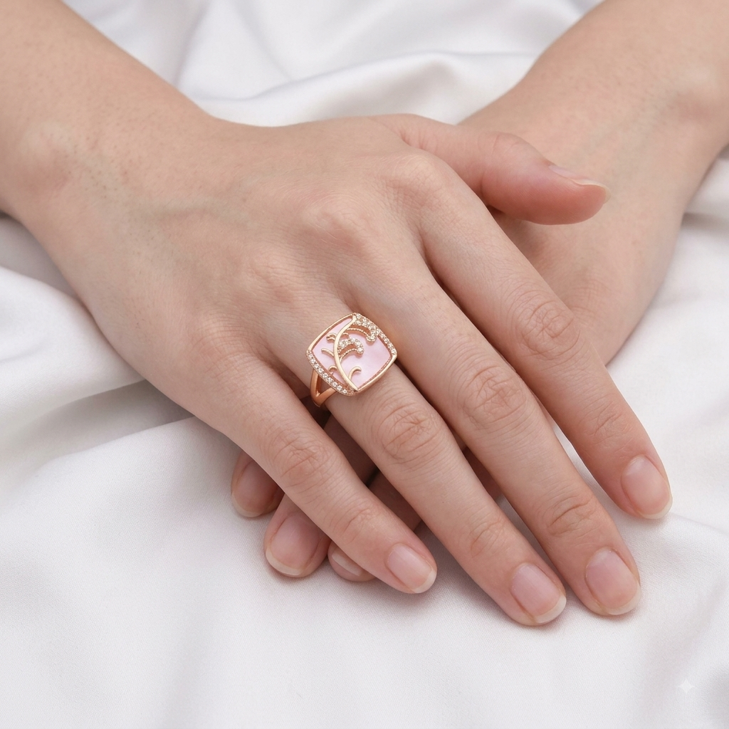24k Gold Plated Adjustable Statement Ring Pink