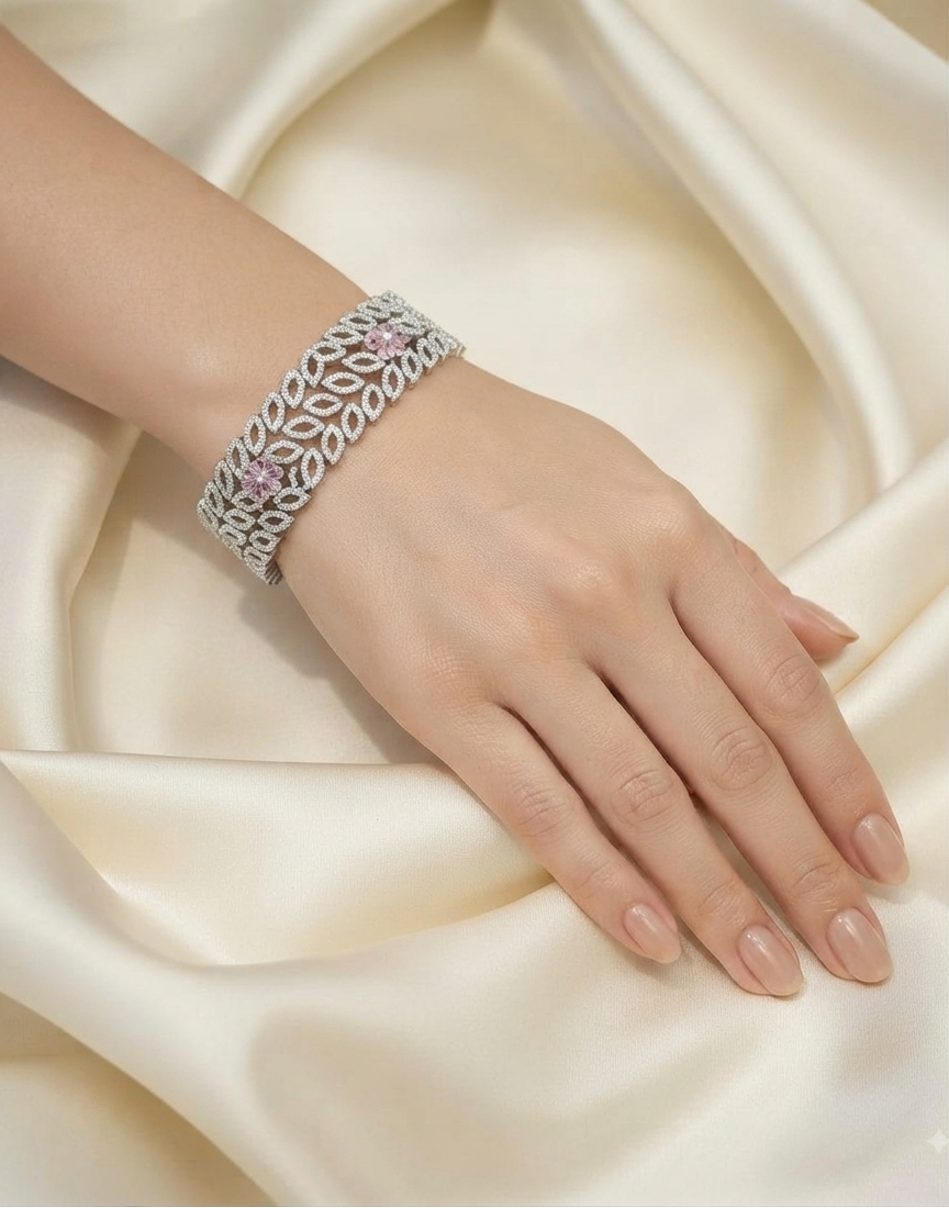 Designer Floral Marquise Cubic Zirconia Bracelet