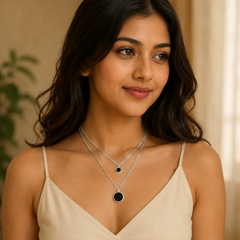 Gold Black Disc Layered Necklace | Minimal Double Layer Pendant Necklace