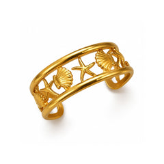 Gold Ocean-Inspired Cuff Bracelet | Starfish & Shell Motif Armlet