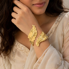 Gold Abstract Leaf Cuff Bracelet | Artistic Statement Open Bracelet