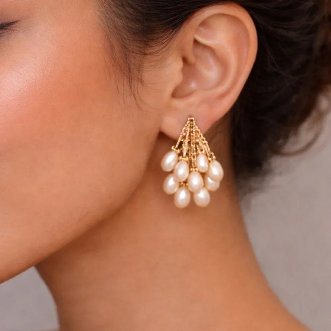 Pearl Cluster Earrings | Elegant Floral Design