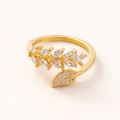 Leaf Ring with Crystal Accents | Elegant Jewellery