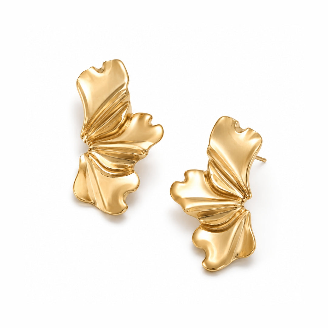 Gold Organic Flow Leaf Statement Earrings | Bold Modern Fashion Earrings