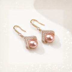 Blush Pearl Drop Earrings | Elegant Crystal Gold Jewellery