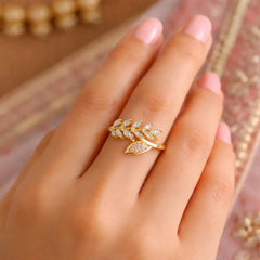Leaf Ring with Crystal Accents | Elegant Jewellery
