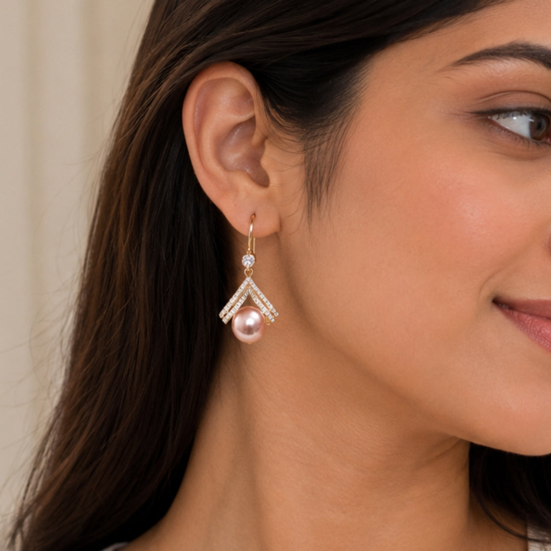 Blush Pearl Drop Earrings | Elegant Crystal Gold Jewellery