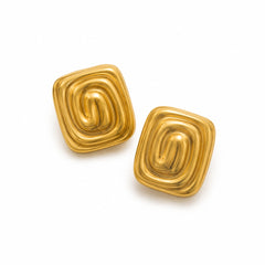 Gold Square Swirl Statement Earrings | Bold Modern Fashion Earrings
