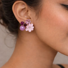 Floral & Gem Earrings | Elegant Purple Flower Jewellery