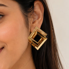 Geometric Cube Statement Earrings | Bold Gold Jewellery