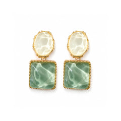 Sage Marble Statement Earrings | Dual Tone Resin Jewellery