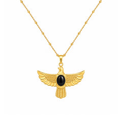 Gold Flying Bird Pendant Necklace | Black Stone Accent Necklace