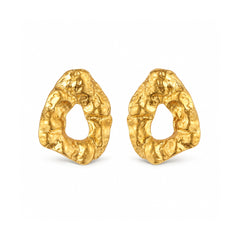 Gold Hammered Hoop Stud Earrings | Organic Statement Earrings