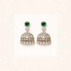Green & American Diamond Jhumka | Elegant Bridal Jewellery
