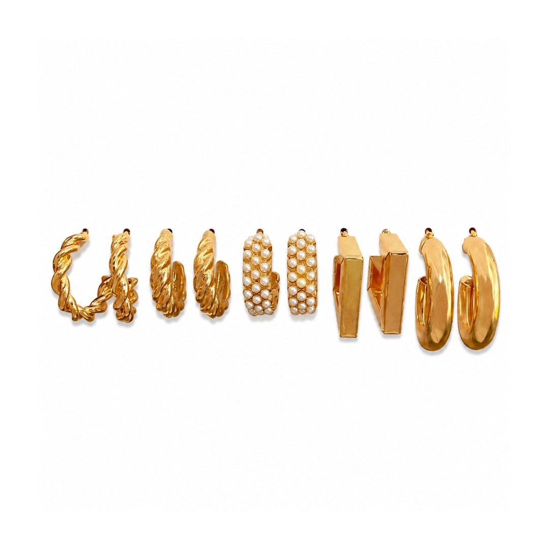 Classic Hoop Earring Set | Gold Tone Everyday Jewellery