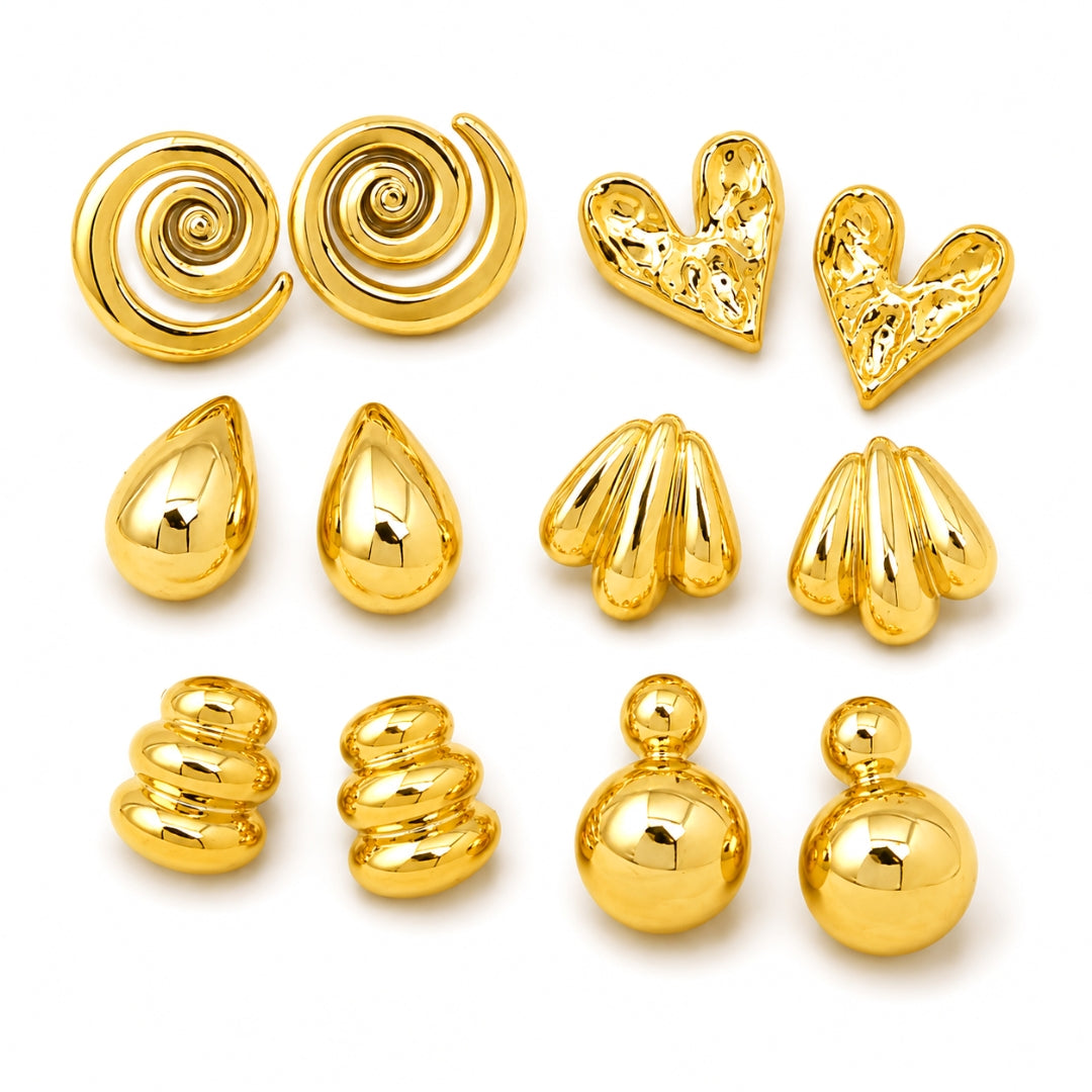 Gold Multi-Design Stud Earring Set | Bold Modern Fashion Earrings