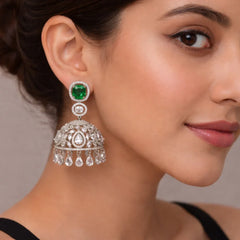 Green & American Diamond Jhumka | Elegant Bridal Jewellery