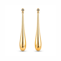 Gold Long Teardrop Earrings | Elegant Crystal Drop Earrings