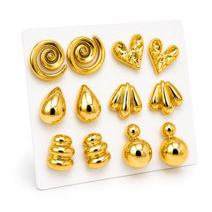 Gold Multi-Design Stud Earring Set | Bold Modern Fashion Earrings