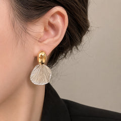 Golden Shell Statement Earrings | Dual Tone Textured Jewellery
