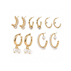 Pearl & Crystal Hoop Earring Set | Luxe Gold Tone Jewellery
