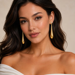 Gold Long Teardrop Earrings | Elegant Crystal Drop Earrings