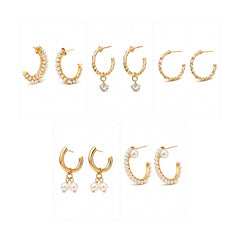 Pearl & Crystal Hoop Earring Set | Luxe Gold Tone Jewellery