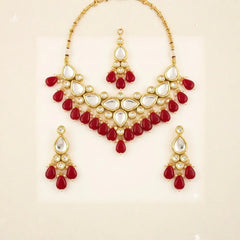 Designer Kundan Necklace & Earring Set with Red Stones | Traditional Jewellery