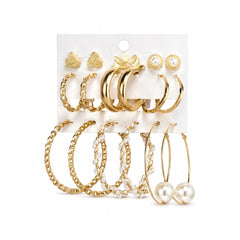 Pearl & Chain Hoop Earring Set | Trendy Gold Tone Jewellery