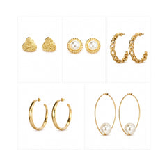 Pearl & Chain Hoop Earring Set | Trendy Gold Tone Jewellery