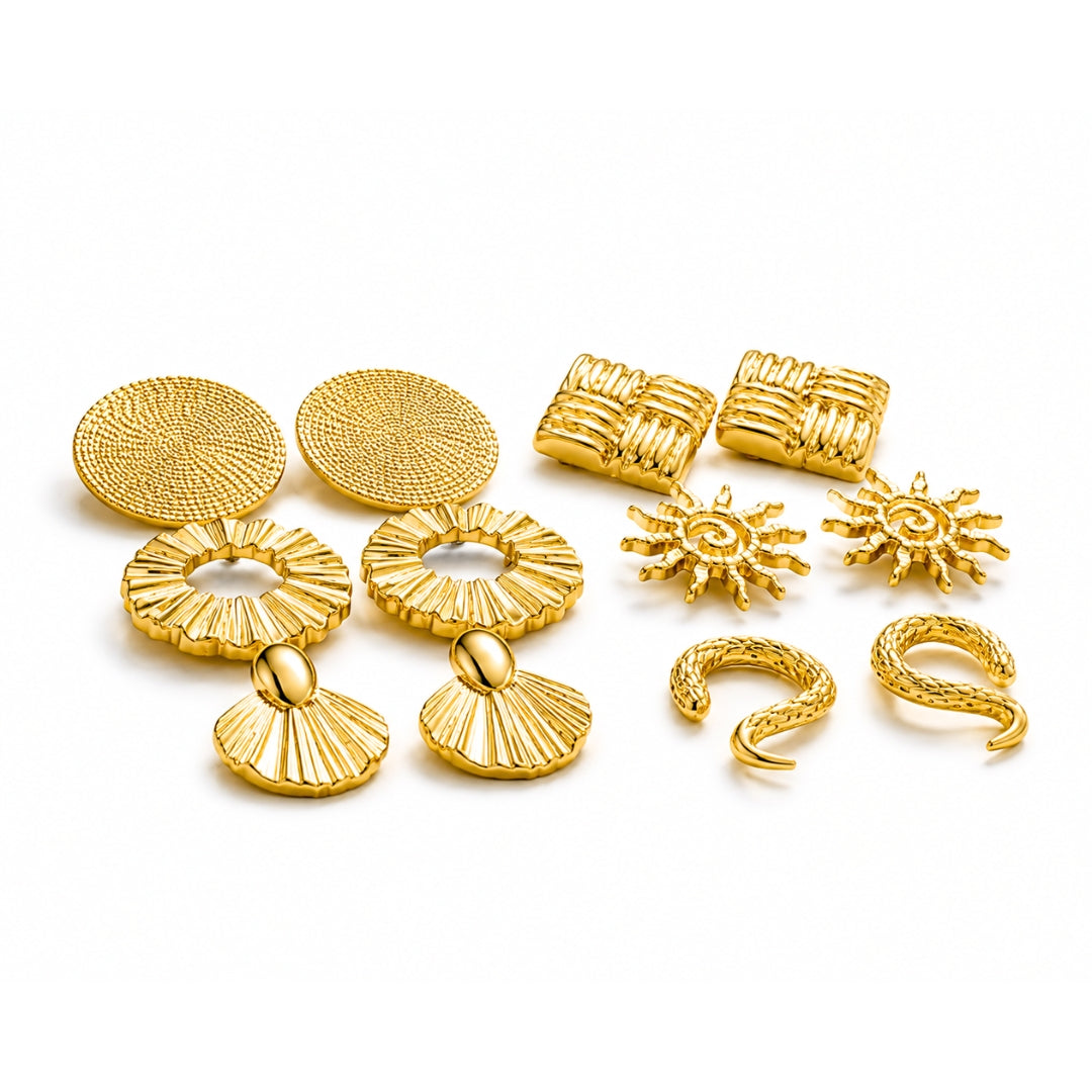Gold Multi-Design Stud Earring Set | 6 Unique Pairs