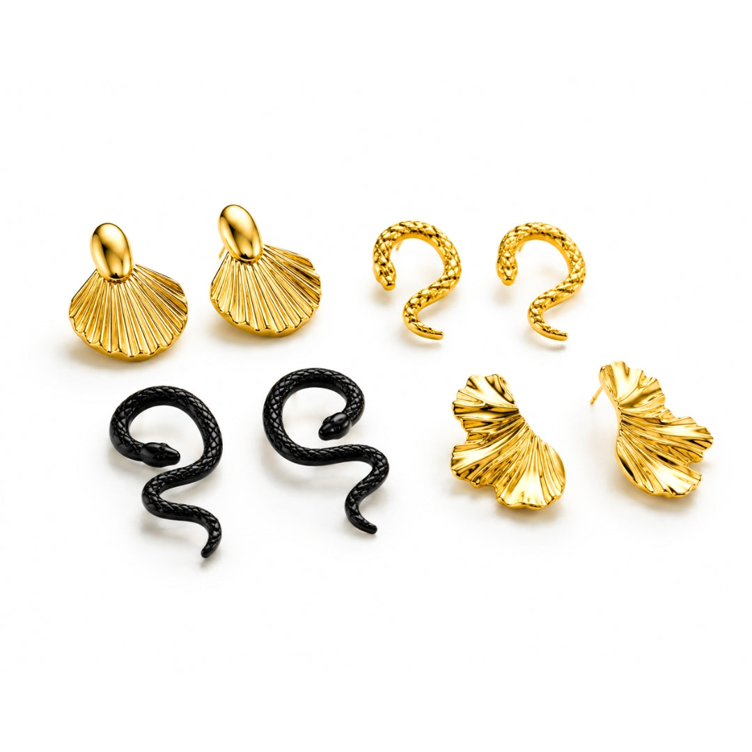 Gold Mixed-Design Stud Earring Set | Bold & Modern Multi-Pair Earrings