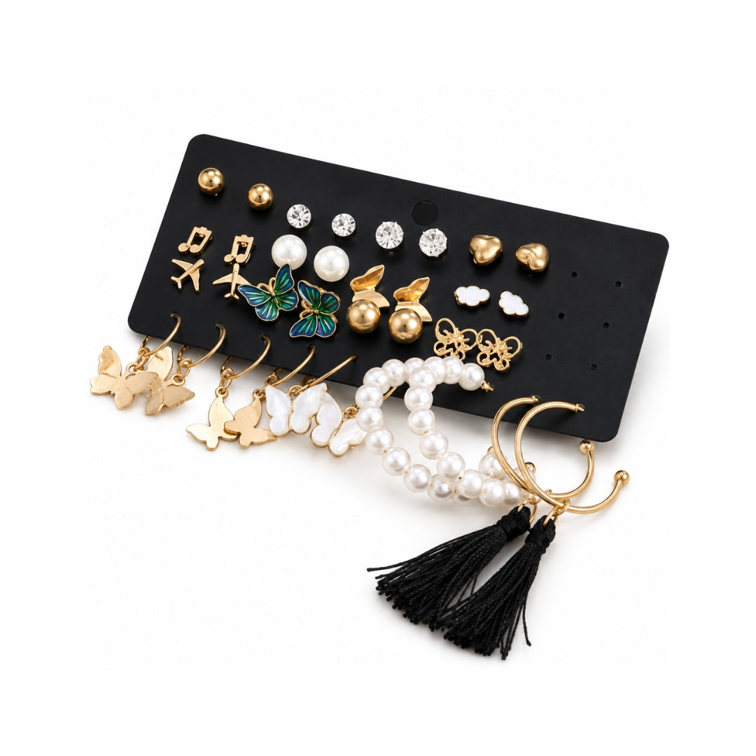 Trendy Multi-Style Earring Set | Gold Tone Fashion Jewellery