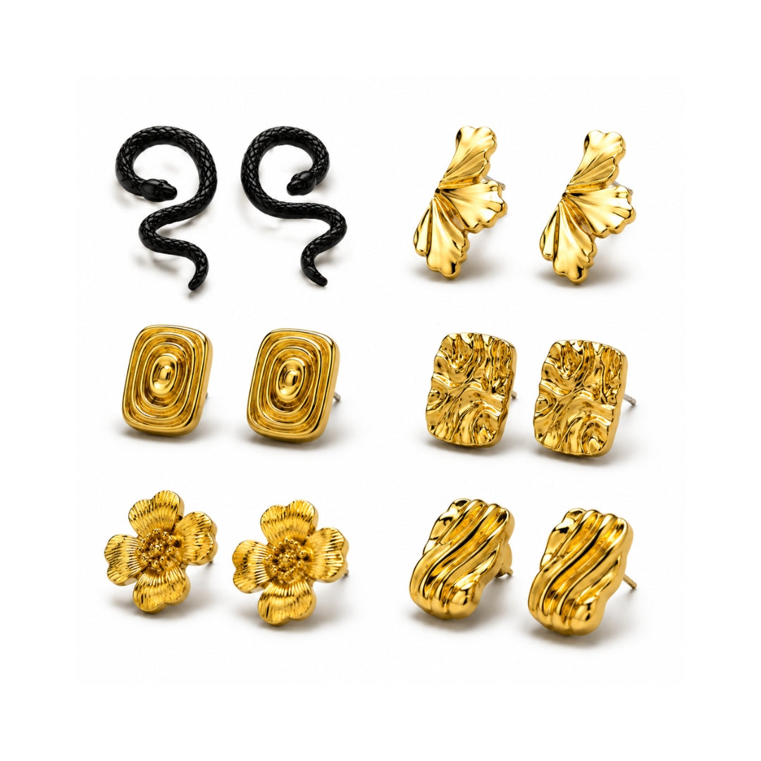 Gold Multi-Design Stud Earring Set | Bold Modern Mix & Match Studs