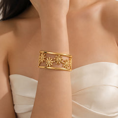 Gold Floral Bangle Bracelet | Elegant Statement Jewellery