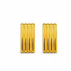 Gold Ribbed Rectangle Stud Earrings | Bold Modern Statement Earrings