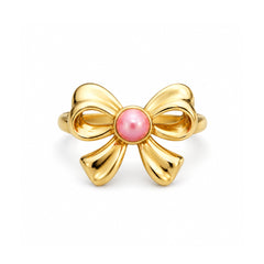 Gold Bow Ring with Pink Pearl | Elegant Statement Ring